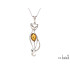 Pandantiv pisica cu chihlimbar cognac oval, din argint 925 placat cu rodiu, inaltime 5,5+1 cm