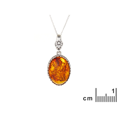 Colgante con ámbar coñac ovalado, en plata envejecida 925, altura 2+1 cm