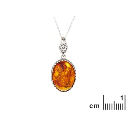타원형 꼬냑 앰버 펜던트, 925 실버 소재, 높이 2+1 cm
