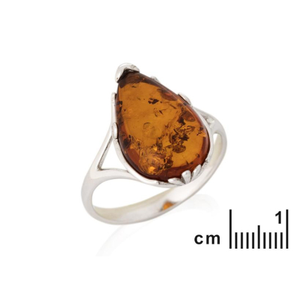 Ring with natural cognac amber from the Baltic Sea, in rhodium-plated silver 925