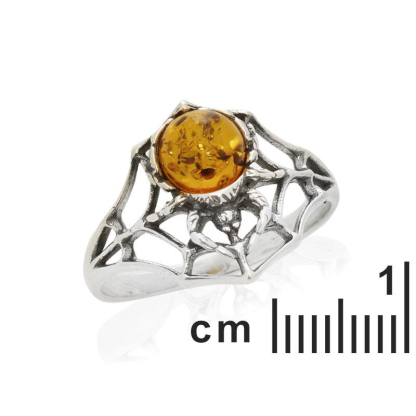 Spider ring with natural cognac amber, in aged 925 silver