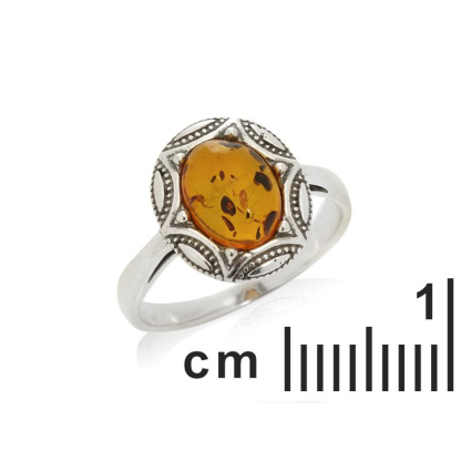 Anello con ambra cognac naturale del Mar Baltico, realizzato in argento invecchiato 925
