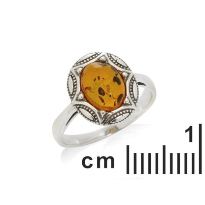 Bague avec ambre cognac naturel de la mer Baltique, en argent vieilli 925