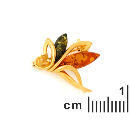Broche com âmbar natural multicolorido do Mar Báltico, feito de prata dourado 925