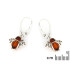 Boucles d'oreilles abeille avec ambre cognac naturel, en argent vieilli 925