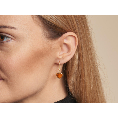 Boucles d'oreilles avec ambre cognac naturel, en argent doré 925