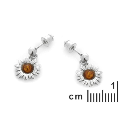 Brincos com âmbar conhaque natural, em prata 925 banhada a ródio