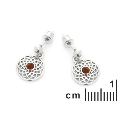 Cercei cu chihlimbar natural cognac, din argint 925 placat cu rodiu