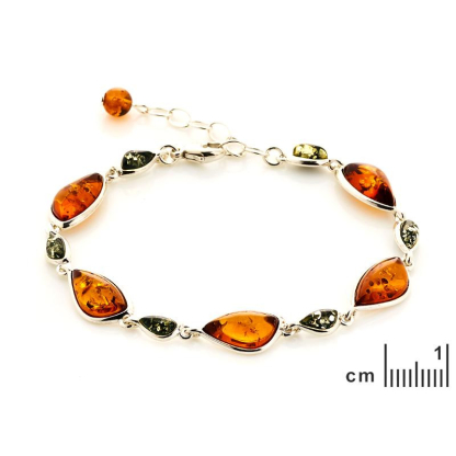 Bracelet avec ambre multicolore, argent rhodié 925, 17 + 3 cm