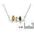 Bird necklace with multi-colored amber, in 925 rhodium silver, length 42 + 3 cm