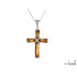 Cross pendant with cognac amber, in 925 rhodium silver, height 3.5+1 cm