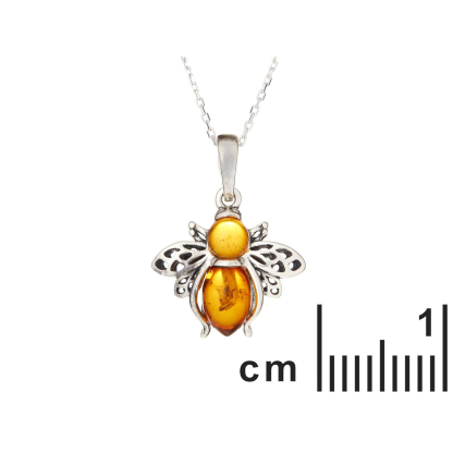 코냑 앰버 꿀벌 펜던트, 925 실버 소재, 높이 1.6+0.8 cm