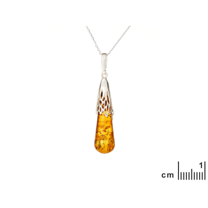 Konyak amber damlalı Kolye ucu, 925 rodyum kaplama gümüş, yükseklik 3,5+1 cm