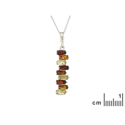 멀티 컬러 앰버 펜던트, 925 로듐 도금 실버 소재, 높이 3+1 cm