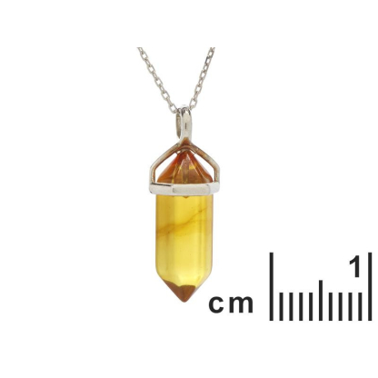 Pendant with irregular cognac amber, in 925 rhodium silver, height 2.5 cm