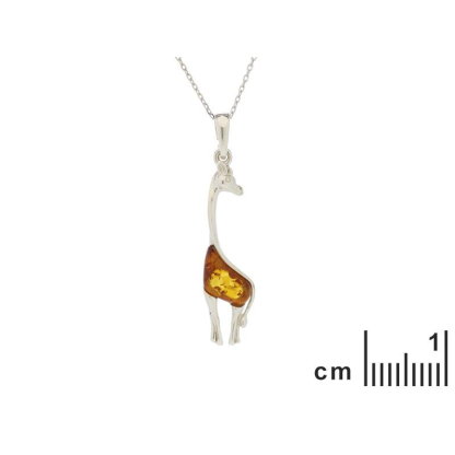 Pandantiv girafa cu chihlimbar cognac, din argint 925 rodiu, inaltime 3+1 cm