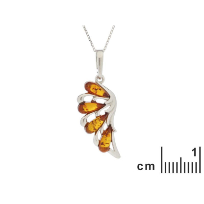 Ciondolo con goccia ambra cognac, in argento 925 rodiato, altezza 2,7+1 cm
