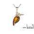 Ciondolo colibrì con ambra naturale multicolore, in argento 925 rodiato