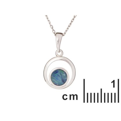 Pendentif rond avec opale bleue doublet, en argent rhodié 925, hauteur 1,2+1 cm
