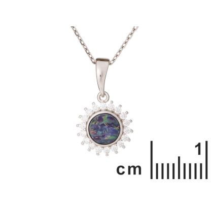 이중 오팔과 산화지르코늄 펜던트, 925 로듐 도금 실버, 1+0.8 cm
