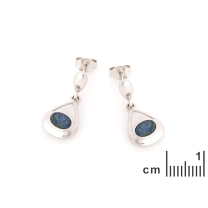Boucles d'oreilles avec opale bleue doublet ovale, en argent rhodié 925
