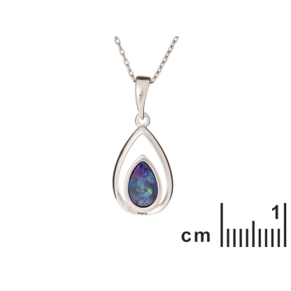 Anhänger mit Dublett blauer Opal, aus 925 rhodiniertem Silber, Höhe 1,5+0,8 cm