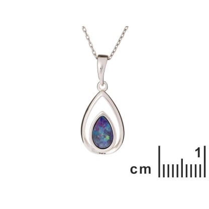 Pandantiv cu dublu opal albastru, din argint 925 rodiu, inaltime 1,5+0,8 cm