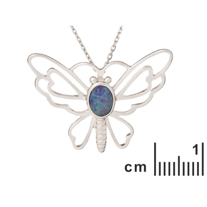 Pendentif papillon opale doublet, oxyde de zirconium, argent rhodié 925, 2,5 cm