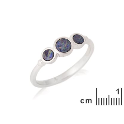 Inel cu opal albastru dublu australian rotund, din argint 925 placat cu rodiu
