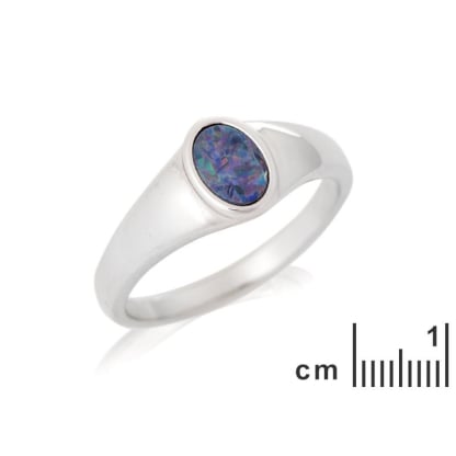 Inel cu opal dublu australian oval albastru, din argint 925 placat cu rodiu