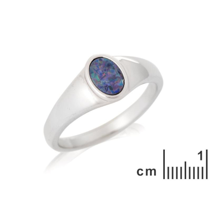Ring mit ovalem australischem Doublet-Blauopal, aus rhodiniertem Silber 925