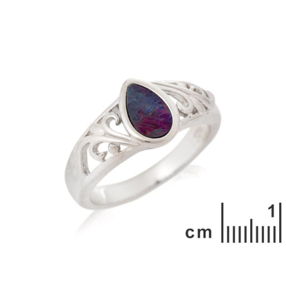 Anillo con gota de ópalo azul doblete australiano, en plata 925 rodiada