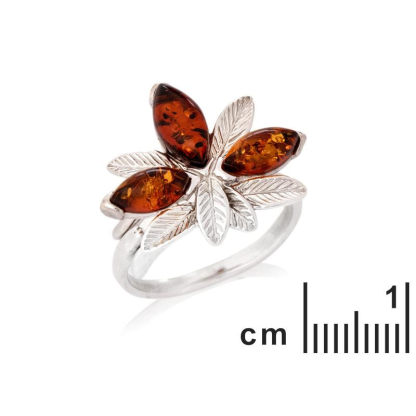 Ring met cognac amber uit de Baltische Zee shuttle, gemaakt van 925 gerhodineerd zilver