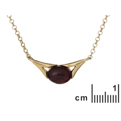 Collar con ámbar coñac, en plata dorado 925, longitud 40 + 5 cm
