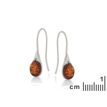 Brincos com âmbar conhaque natural oval, em prata 925 banhada a ródio