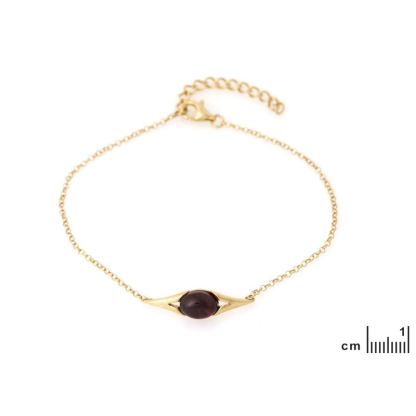 Bracelet avec ambre cognac naturel ovale, en argent doré 925, longueur 17+3 cm