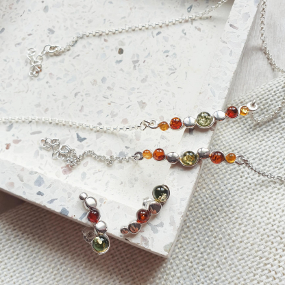 Bracelet avec ambre cognac naturel ovale, en argent doré 925, longueur 17+3 cm