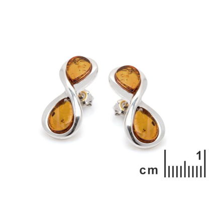 Orecchini con ambra naturale cognac, in argento 925 rodiato