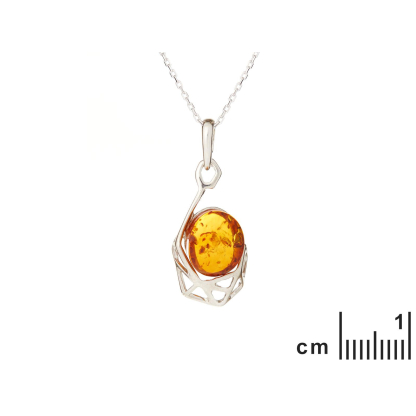 Oval konyak kehribarlı kolye Kolye ucu, 925 gümüş rodyum kaplama, yükseklik 2+1 cm