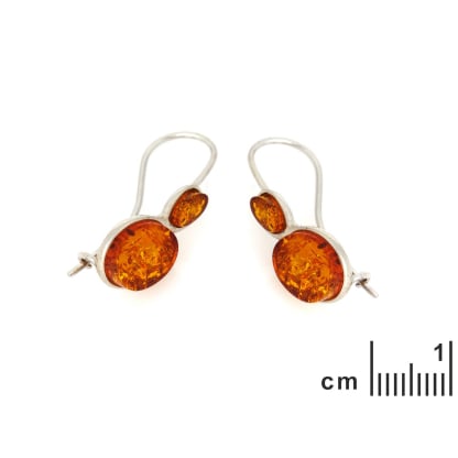 Boucles d'oreilles pendantes avec ambre cognac naturel, en argent rhodié 925