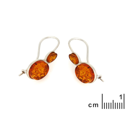 Pendientes colgantes con ámbar coñac natural, en plata 925 rodiada