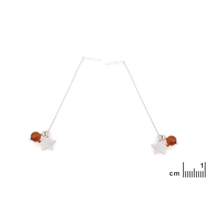 Boucles d'oreilles avec ambre cognac naturel, en argent rhodié 925