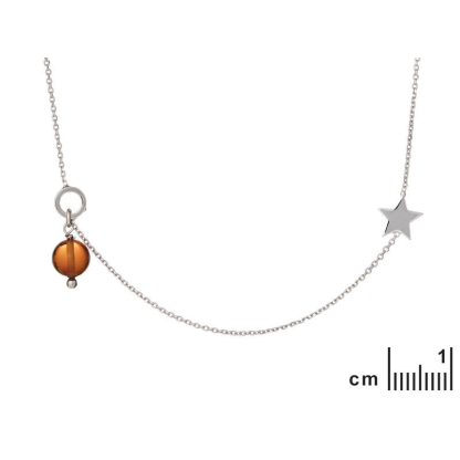 Colier cu chihlimbar coniac, din argint 925 rodiu, lungime 40 + 5 cm