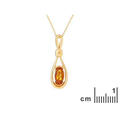 Pandantiv cu chihlimbar cognac oval, din argint aurit 925, inaltime 2,8 cm