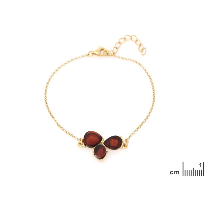 925 altın gümüş konyak amber damlalı bileklik, uzunluk 17+3 cm