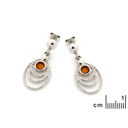 Pfauenauge-Ohrhänger mit Cognac-Bernstein, rhodiniertes Silber