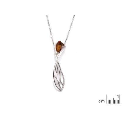 Halskette mit Cognac-Bernstein, aus 925 rhodiniertem Silber, Länge 42 + 3 cm