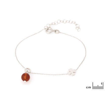 Bratara trifoi cu chihlimbar cognac, din argint 925 rodiu, lungime 16+3,5 cm
