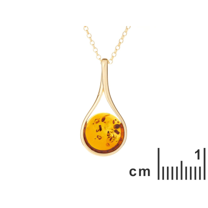 Collier avec ambre cognac, en argent doré 925, longueur 45 + 3 cm