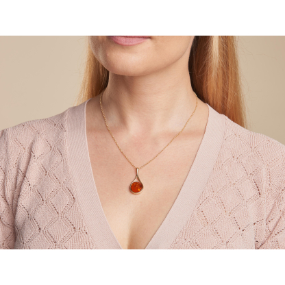Collier avec ambre cognac, en argent doré 925, longueur 45 + 3 cm